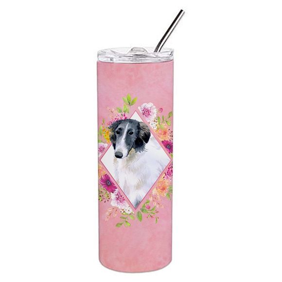 Borzoi Pink Flowers Stainless Steel 20 oz Skinny Tumbler - Picture 1 of 4
